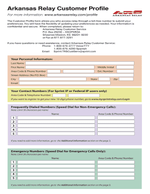 Arkansas Relay Customer Profile Form