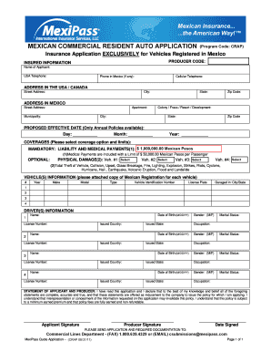 Mexican Personal Resident Auto Application