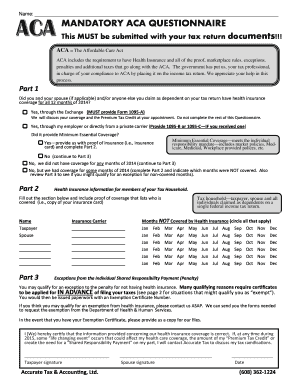 Affordable Care Act Health Insurance Questionnaire