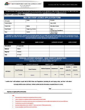MSA One Event Licence Application Form