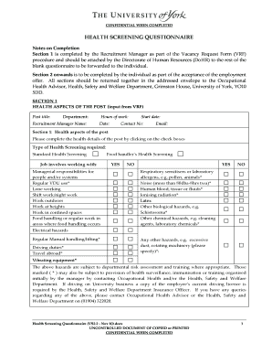 Health Screening Questionnaire