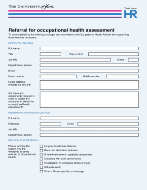 Referral for Occupational Health Assessment