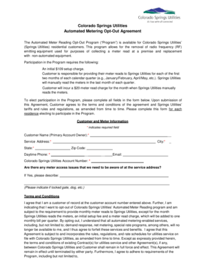 Colorado Springs Utilities Automated Metering Opt-Out Agreement