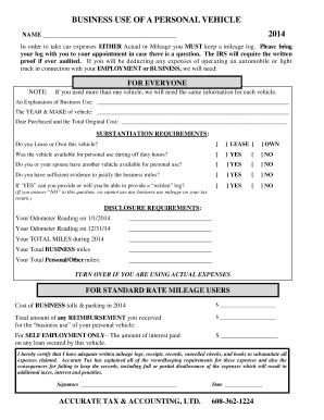 Business Use of Personal Vehicle Form