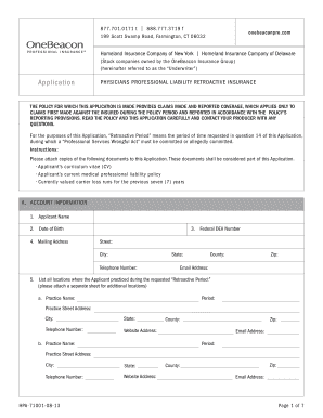 Physicians Professional Liability Retroactive Insurance Application