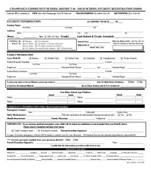 Champaign High School Student Registration Form