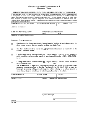 Student Transfer Form - Private, Parochial, Out-of-State Schools