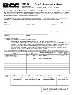 2015-16 Form 5 – Dependent Applicant Verification
