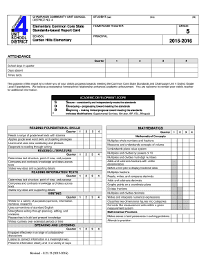 Elementary Common Core State Standards Report Card