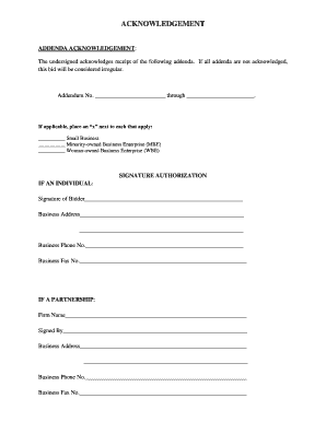 Addenda Acknowledgement Form