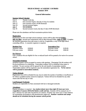 High School Summer School Enrollment Form
