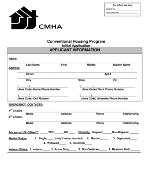 Conventional Housing Program Initial Application