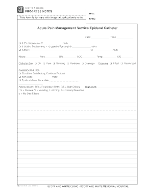 Acute Pain Management Service Epidural Catheter Form