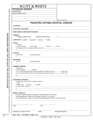 Pediatric Asthma Hospital Orders