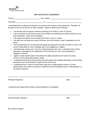 Girl Scouts Trip Participant Agreement