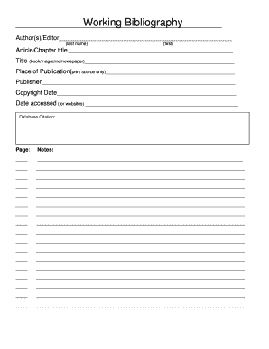 Working Bibliography Form