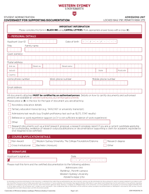 Western Sydney University Admission Application Form