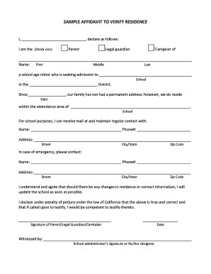 Affidavit to Verify Residence