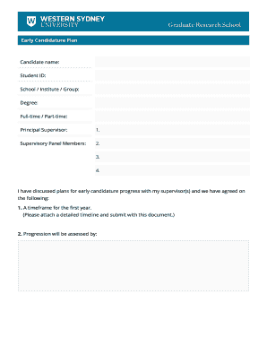Early Candidature Plan Form