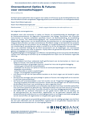 Overeenkomst Opties & Futures voor vennootschappen