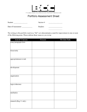 Portfolio Assessment Sheet