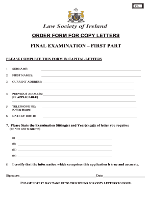 Order Form for Copy Letters