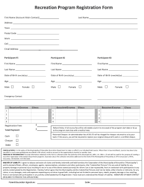 Recreation Program Registration Form
