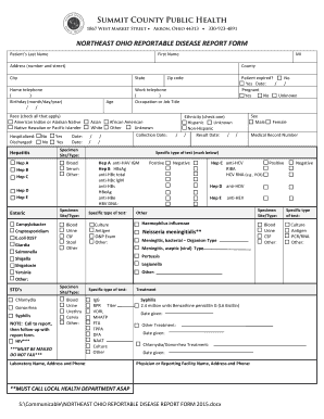 Northeast Ohio Reportable Disease Report Form