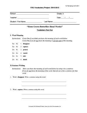 Vocabulary Post-Test Form