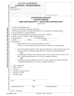 Postoperative Orders for Knee or Shoulder Arthroscopy