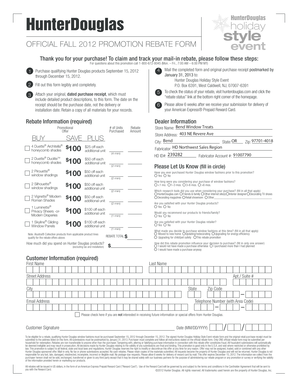 Hunter Douglas Fall 2012 Promotion Rebate Form