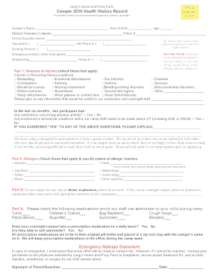 Camper Health History Record