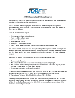JDRF Memorial and Tribute Form