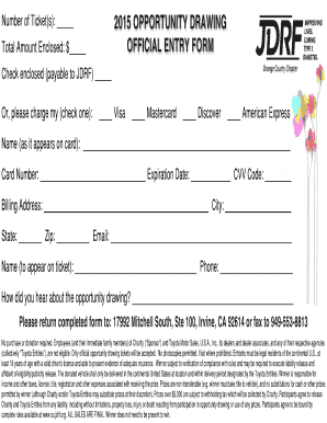 2015 Opportunity Drawing Entry Form