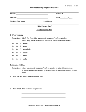 Vocabulary Post-Test Form