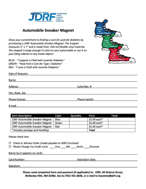 JDRF Automobile Sneaker Magnet Order Form