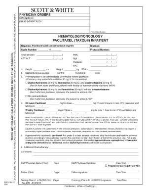 Physician Orders for Paclitaxel Inpatient Treatment