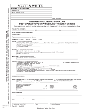 Post Operative Transfer Orders