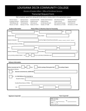 Louisiana Delta Community College Transcript Request Form