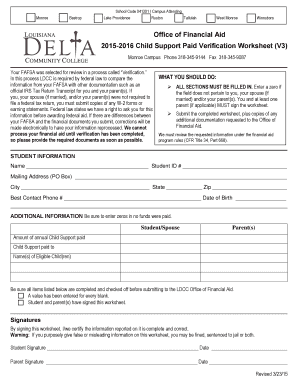 2015-2016 Child Support Paid Verification Worksheet