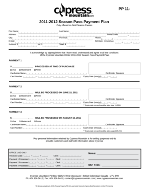 Cypress Mountain 2011-2012 Season Pass Payment Plan
