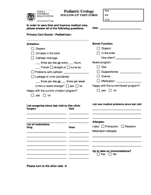 Pediatric Urology Follow-Up Visit Form