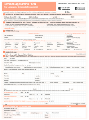 Baroda Pioneer Mutual Fund Application Form