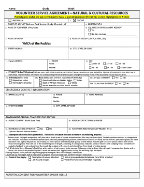 Volunteer Service Agreement - Natural & Cultural Resources