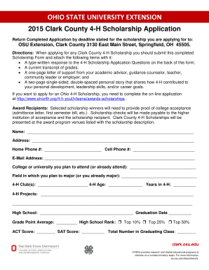 2015 Clark County 4H Scholarship Application - clark osu