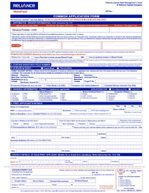 Reliance Mutual Fund Application Form