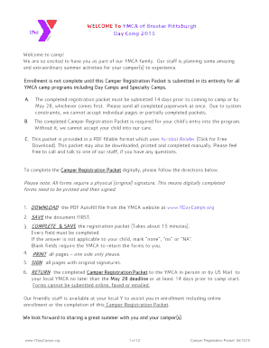 YMCA Day Camp 2015 Camper Registration Packet