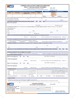 UTI Mutual Fund Application Form