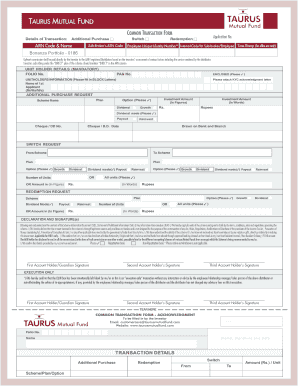 Taurus Mutual Fund Common Transaction Form