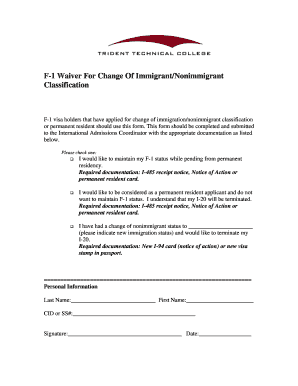 F-1 Waiver For Change Of Immigrant/Nonimmigrant Classification